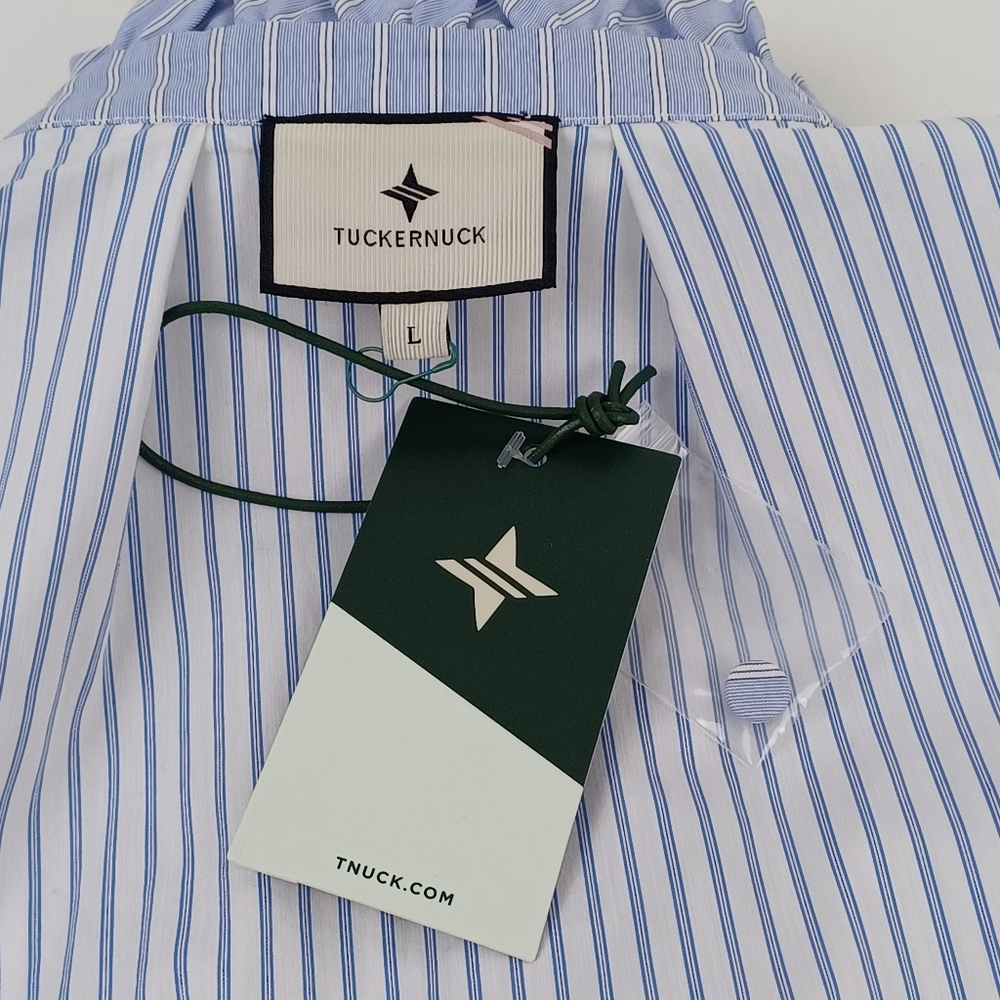 Tuckernuck Tate Stripe Mini Dress Size L Preppy Quiet Luxury Ruffle Cotton Blend - Picture 8 of 12